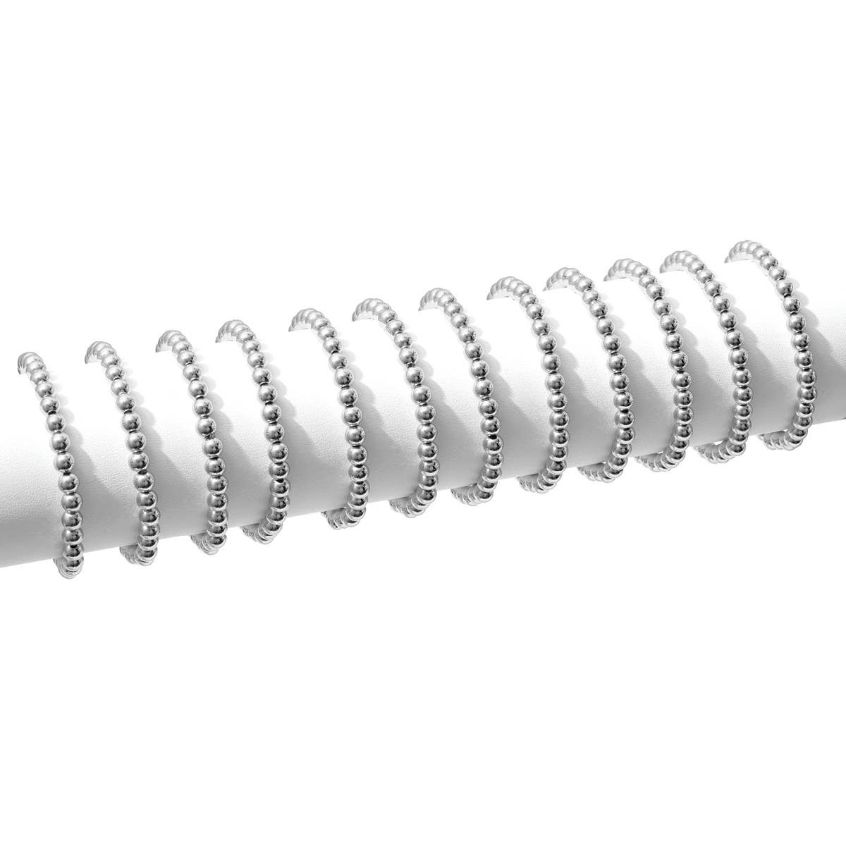 6mm Beaded Bracelets: Silver