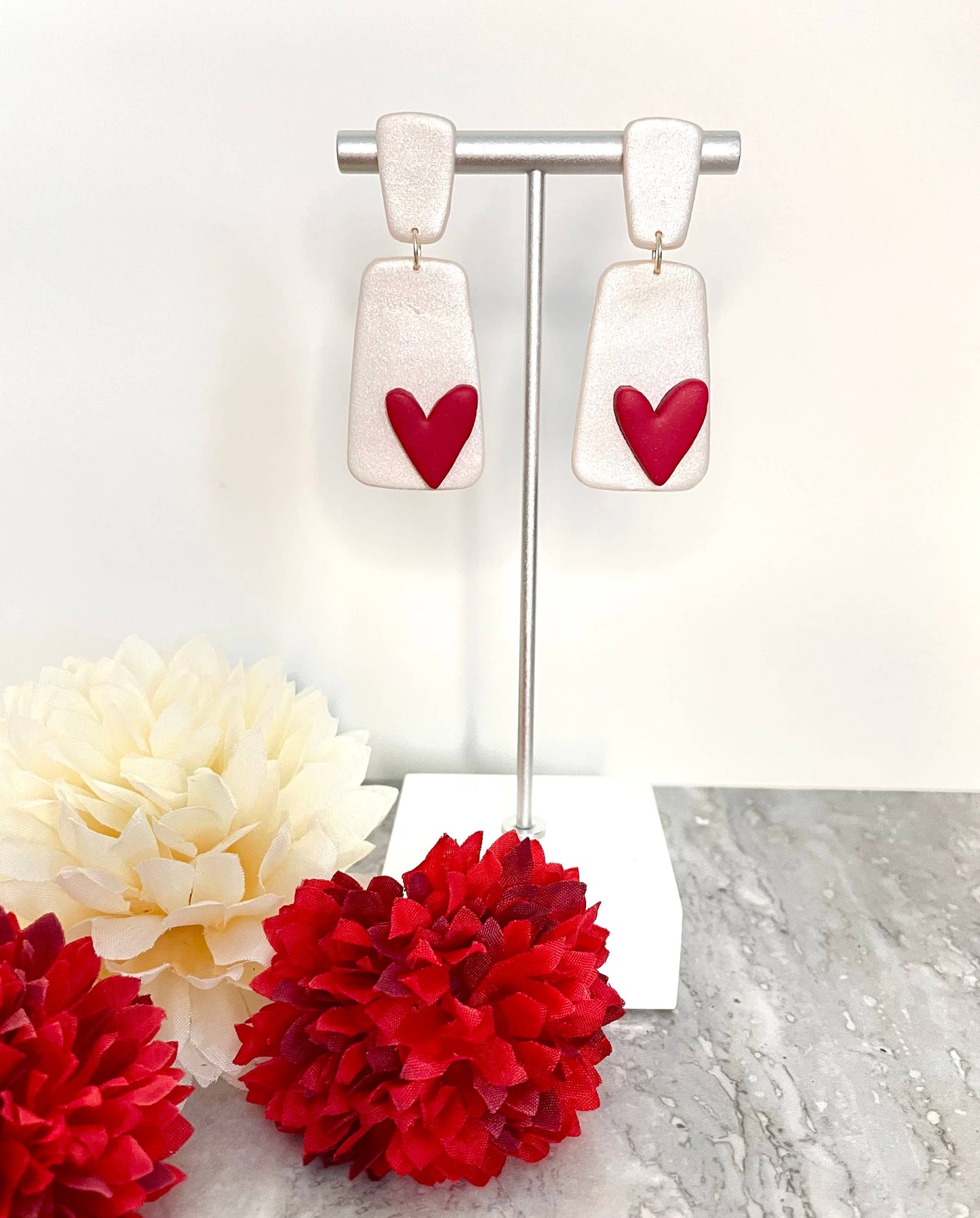 Simple Heart Dangle Earrings, Valentine's Day Earrings: Pink