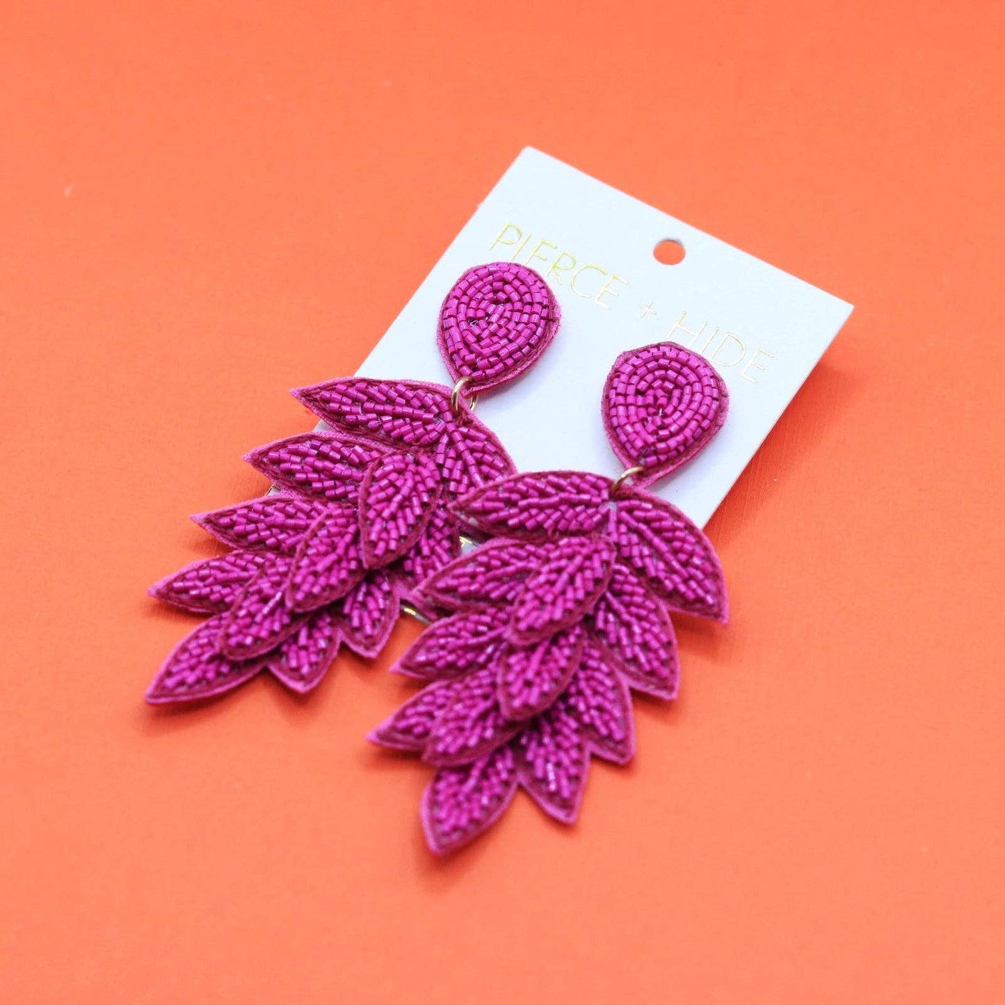 Custom Pink Tiered Leaf Earrings | Leaf Drop