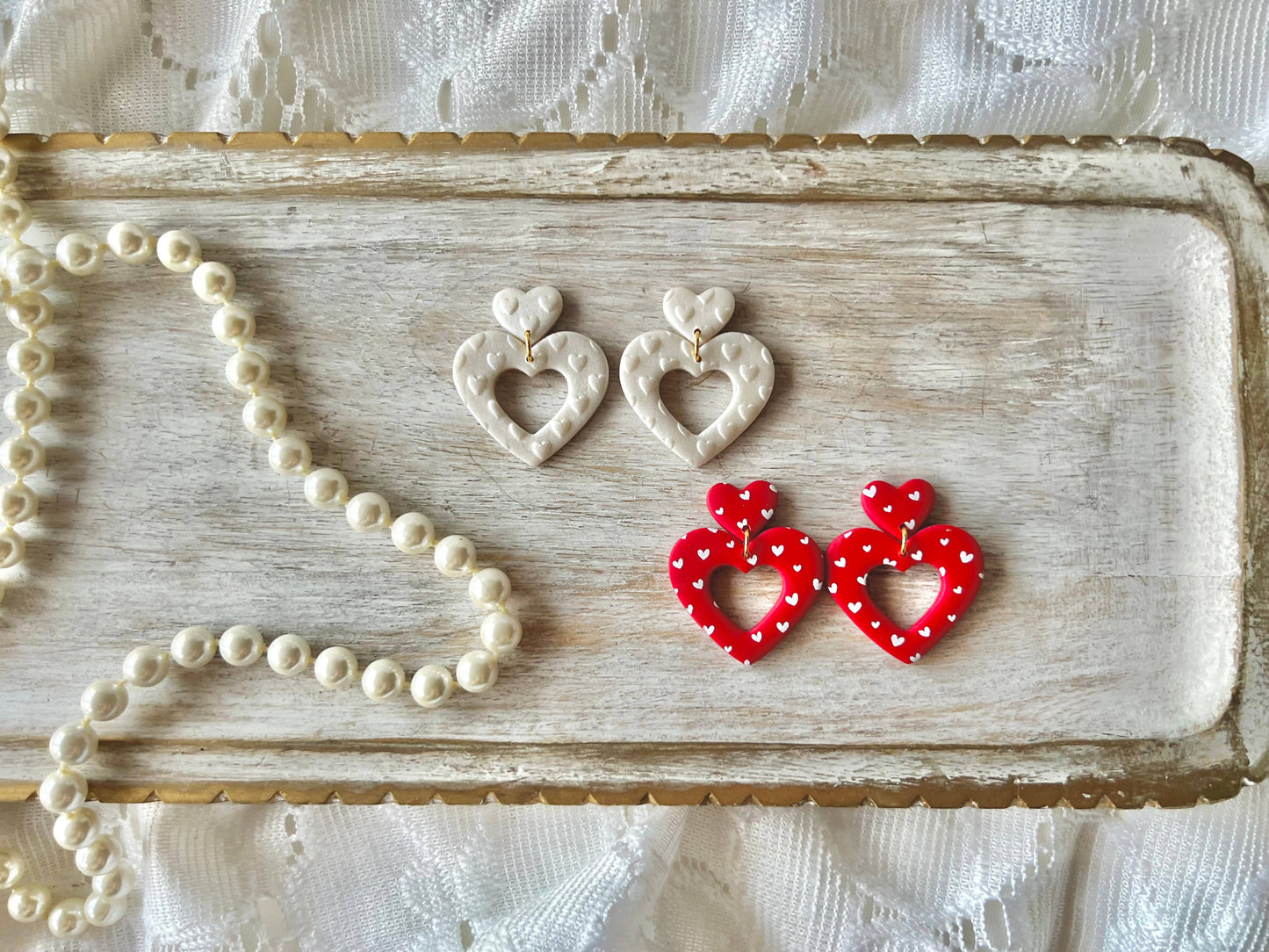 Heart Clay Earrings, Valentine's Heart Earrings: Red