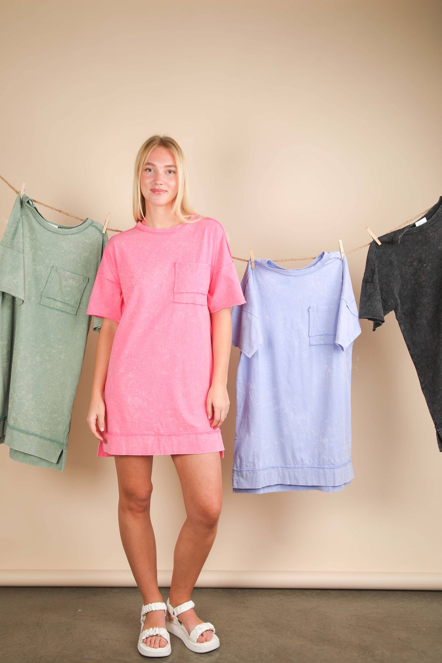 Mineral Washed Knit Oversized Shift Mini Dress