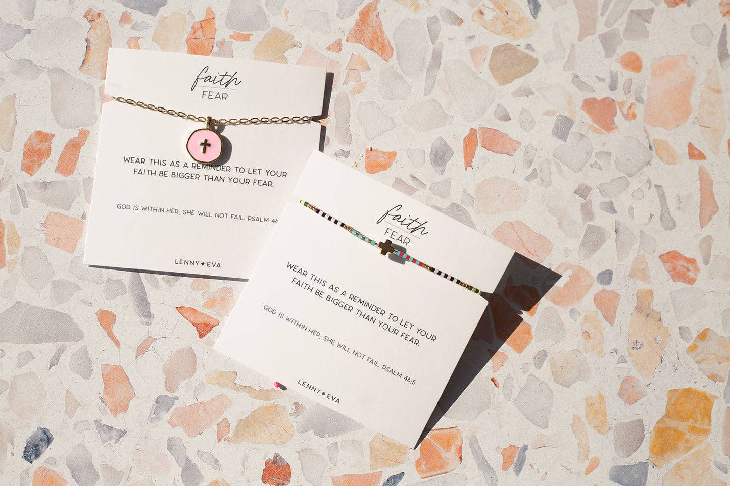 Faith Over Fear Necklace-Pink Cross