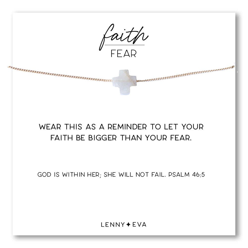Faith Over Fear Cross Necklace-Moonstone