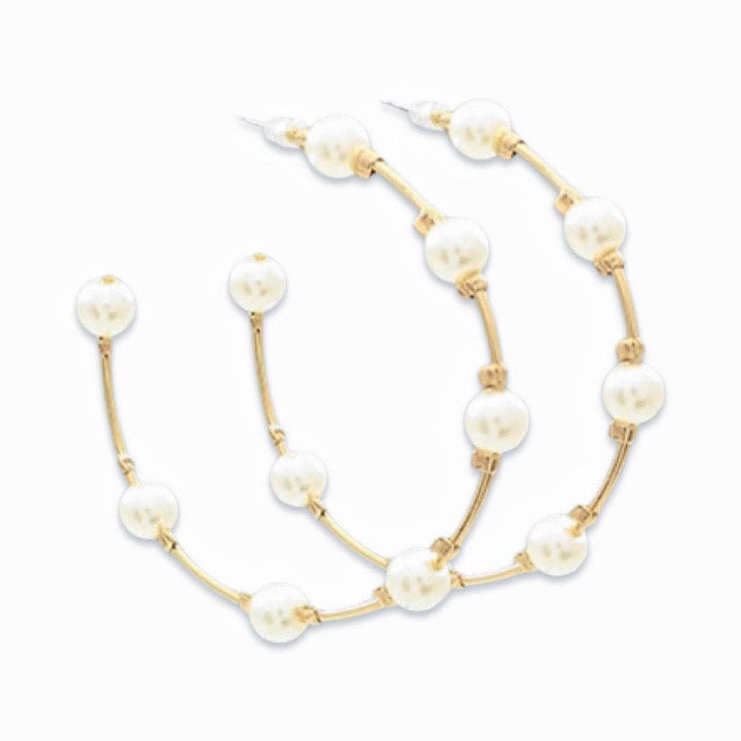 Pearl and Gold Hoop Earrings | Classic Southern Earring