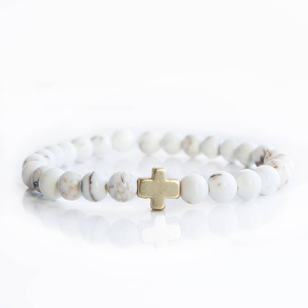 Faith Over Fear Cross Bracelet, 6mm-Howlite | Christian