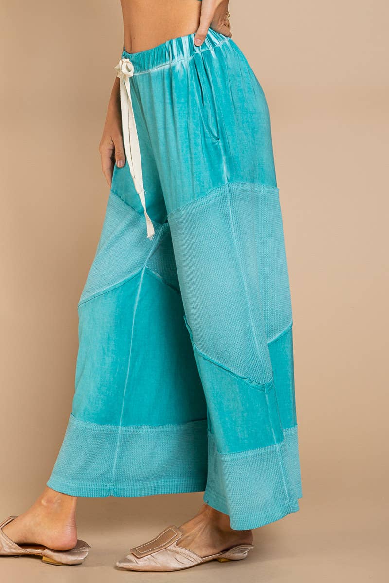 Contrast ribbed elastic waist casual knit pants