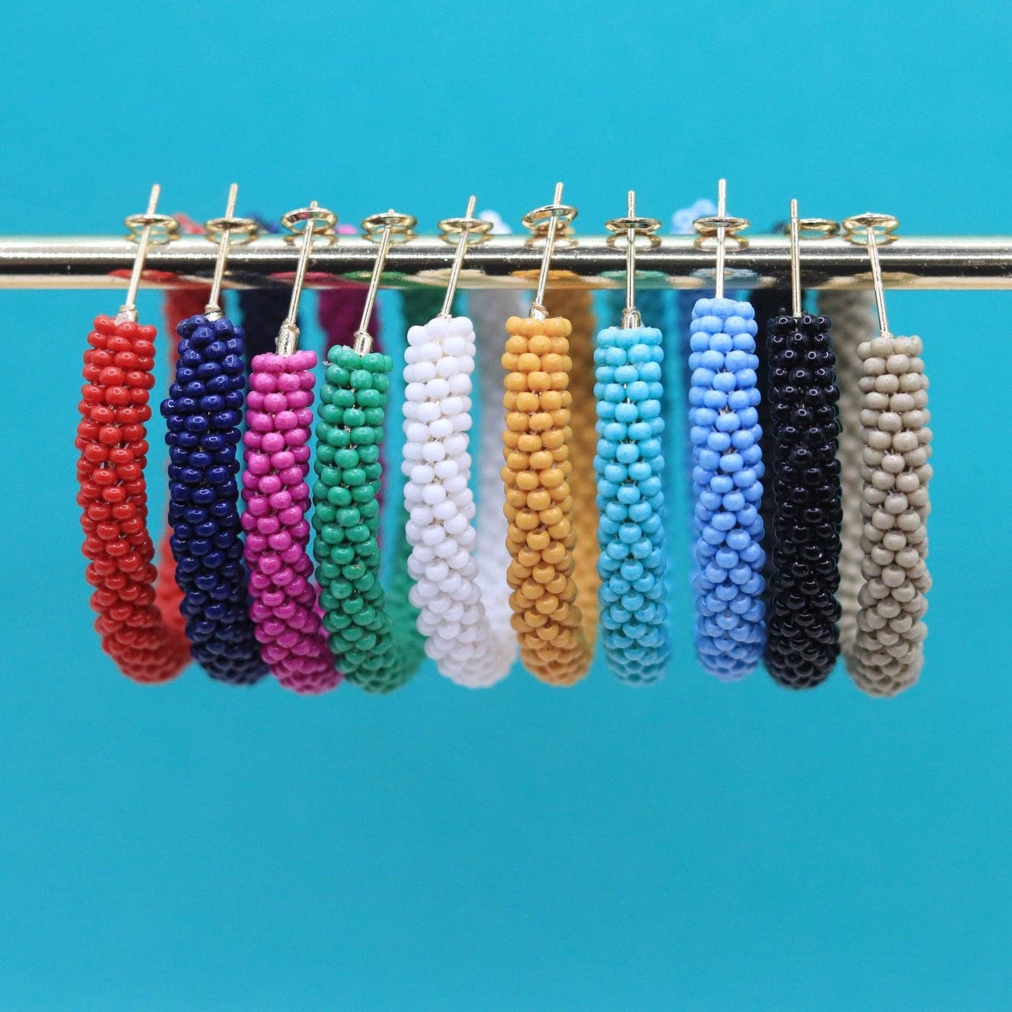 Custom Solid Beaded Hoop Earrings | Colored Hoop: Carolina Blue