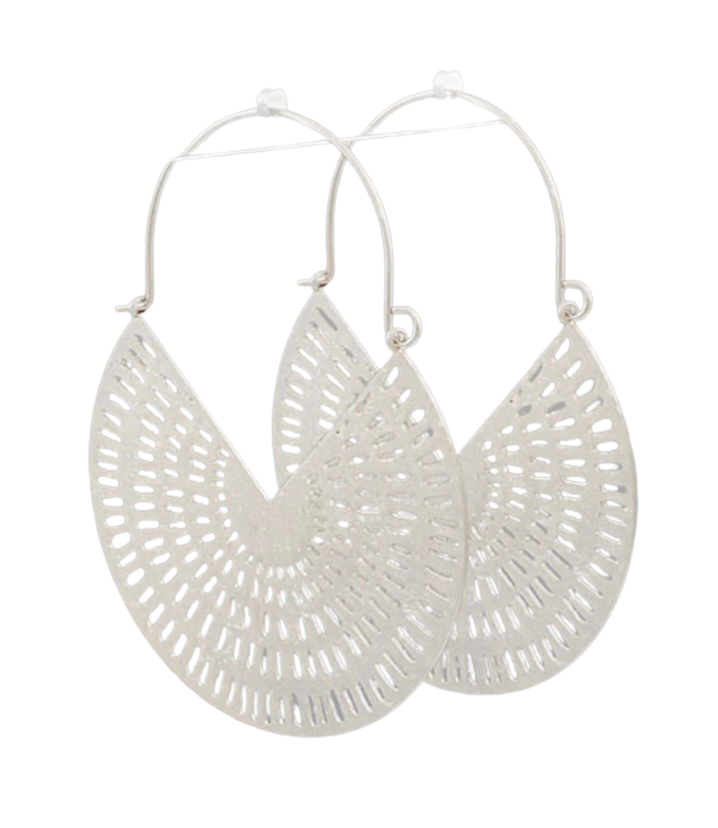 Silver Filigree Crescent Hoop Earrings