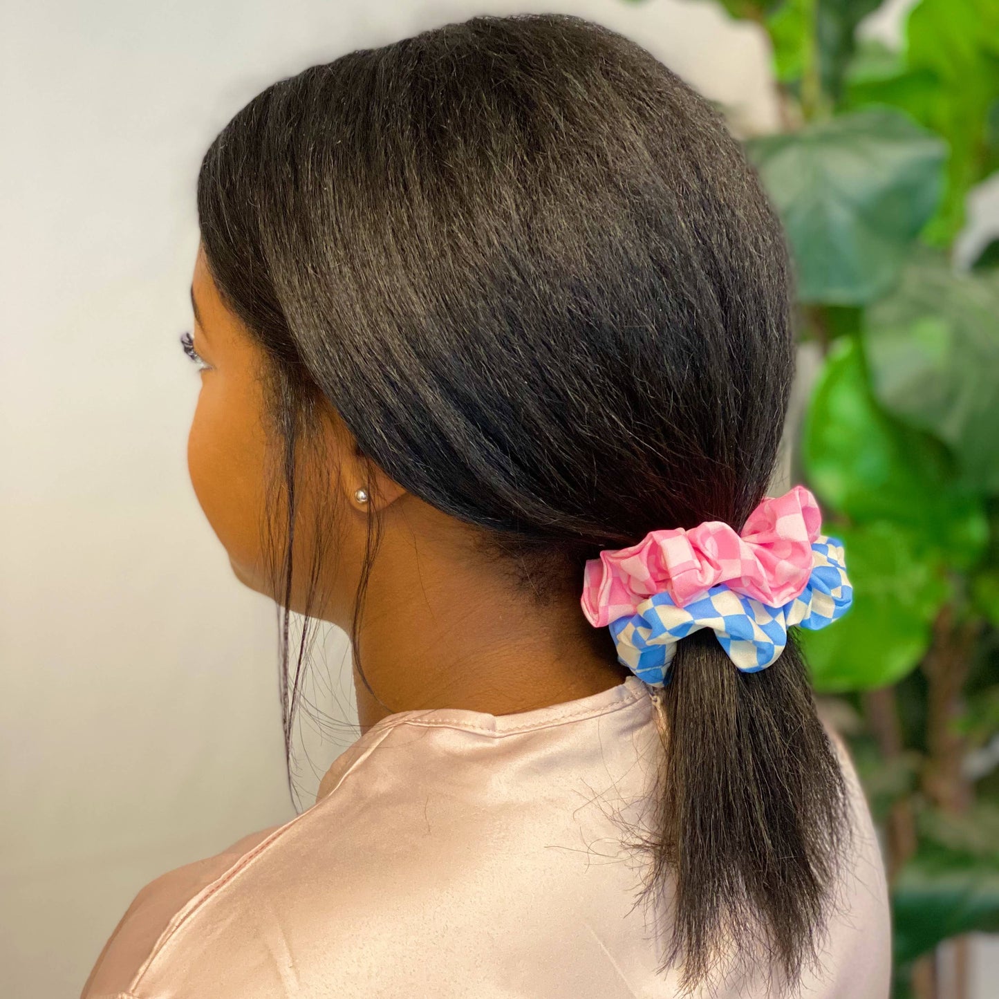 Checkerboard Hair Scrunchie Set Of 4