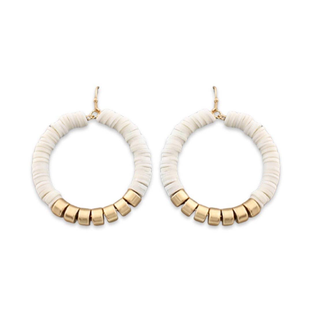 White + Gold Closed Circle Hoop | Clay Disc Hoop