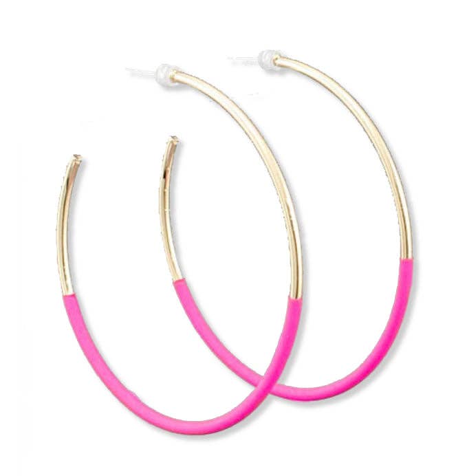 Hot Pink/Gold Skinny Hoop Earrings | Skinny Hoop