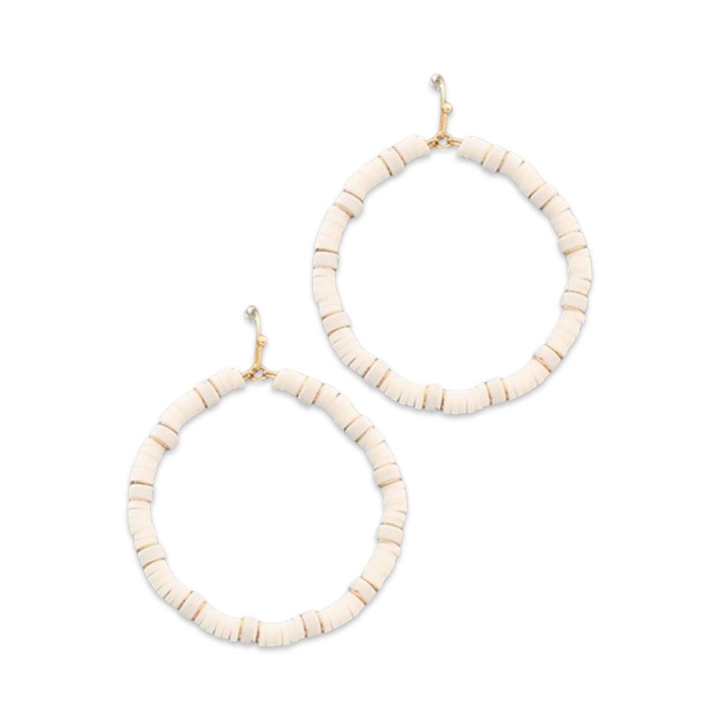 White Rubber Beaded Hoop Earring | Rubber Disc Hoop