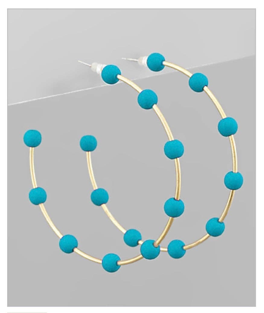 Teal & Gold Bead Hoop Earrings