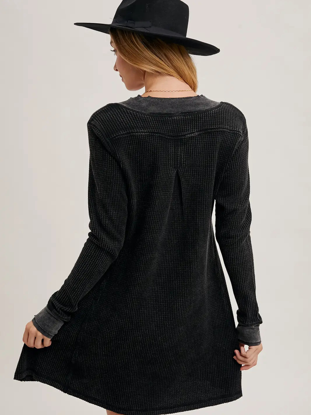 V-Neck Waffle Knit Mini Dress