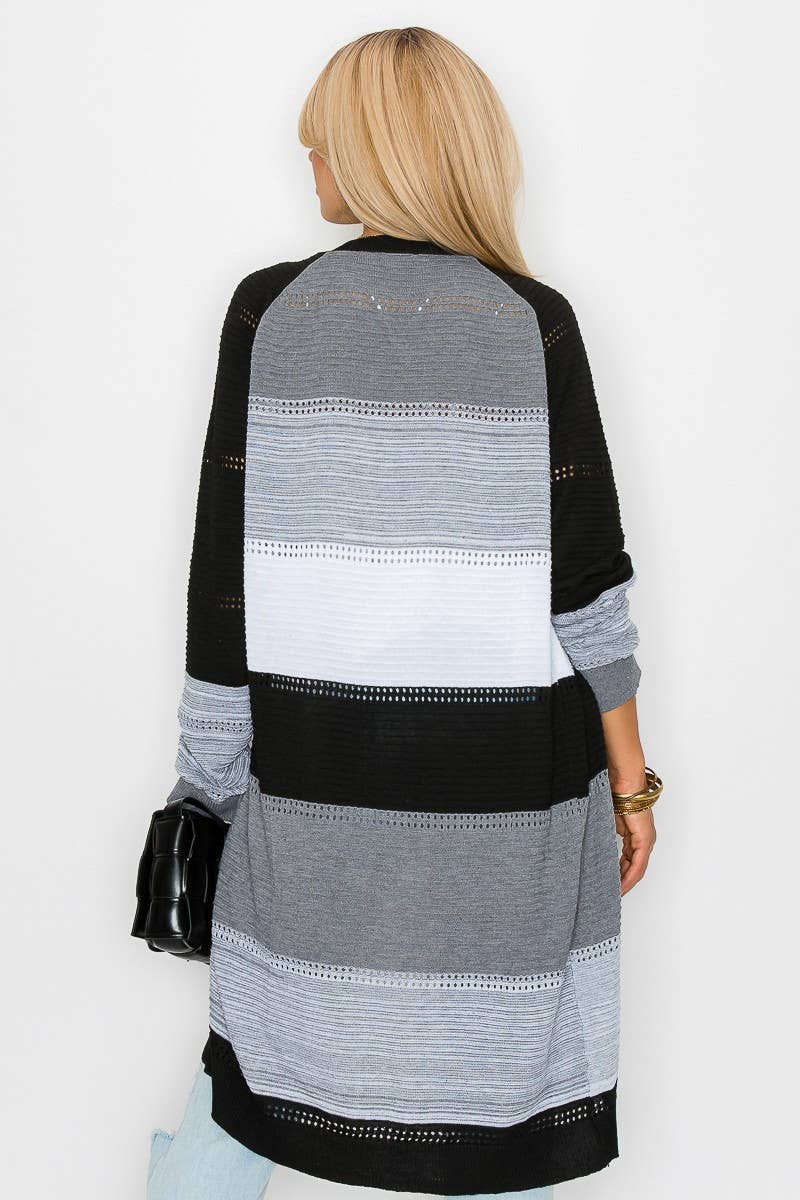 Color block Long Sleeve Cardigan: Pink