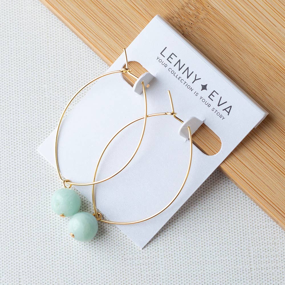 Drop Earrings-Amazonite, Lightweight Hoop, Crystals & Stones