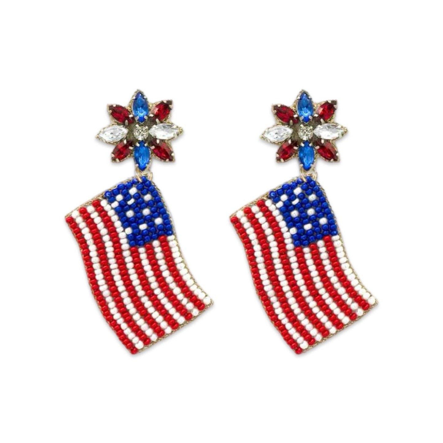Beaded American Flag Drop Earring| 4th of July| Patriotic Earrings| Red White & Blue