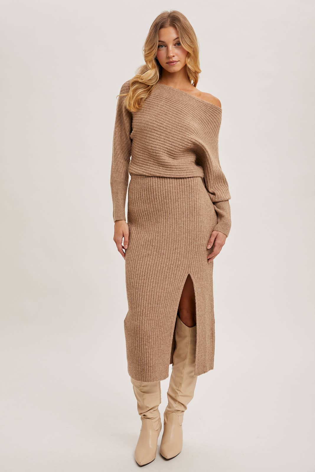One Shoulder Slit Midi Dress
