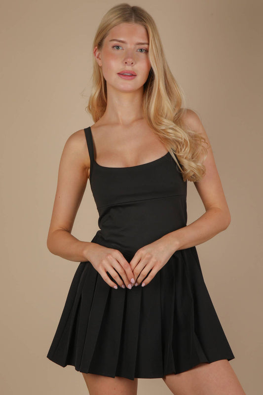 Pleated Skirt Activewear Dress W/ Under Shorts