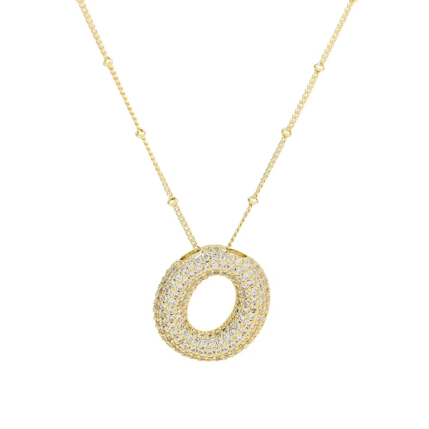 Initial CZ Balloon Bubble 18K Gold Necklace: S