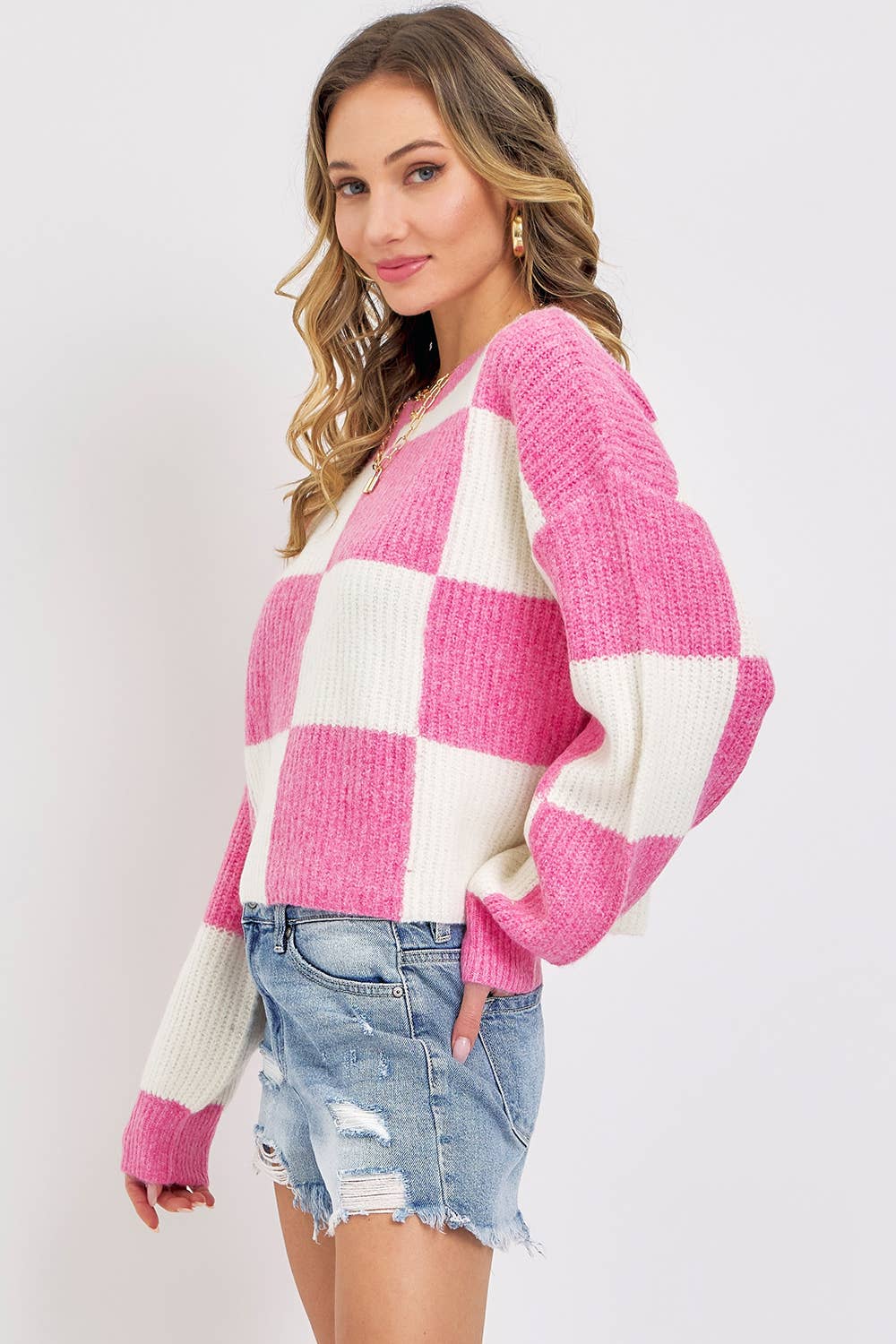 Checkered Knit Sweater