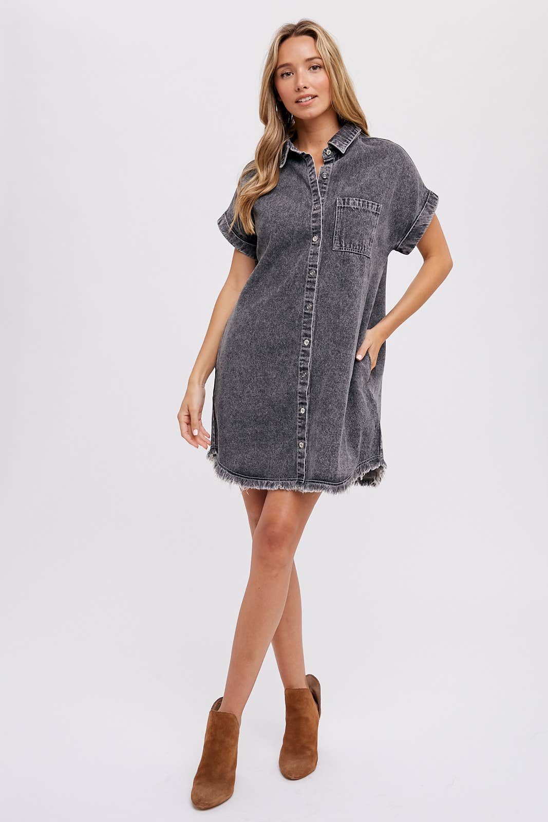 Frayed Hem Denim Dress