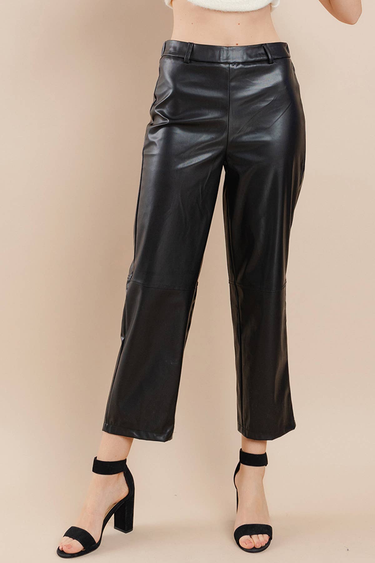 Faux Leather Double Stitch Detail Pants