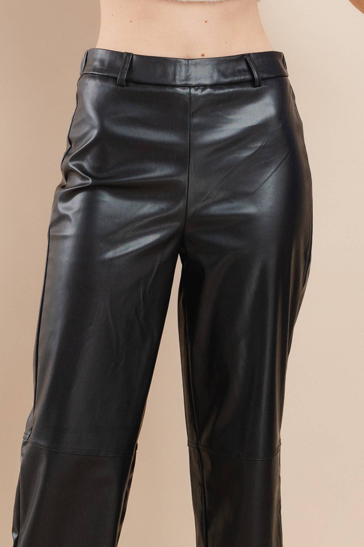 Faux Leather Double Stitch Detail Pants