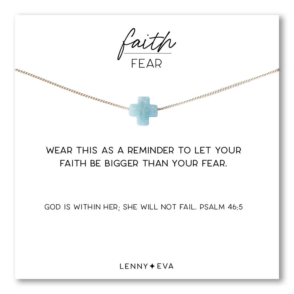 Faith Over Fear Cross Necklace-Amazonite