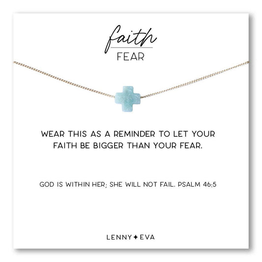 Faith Over Fear Cross Necklace-Amazonite