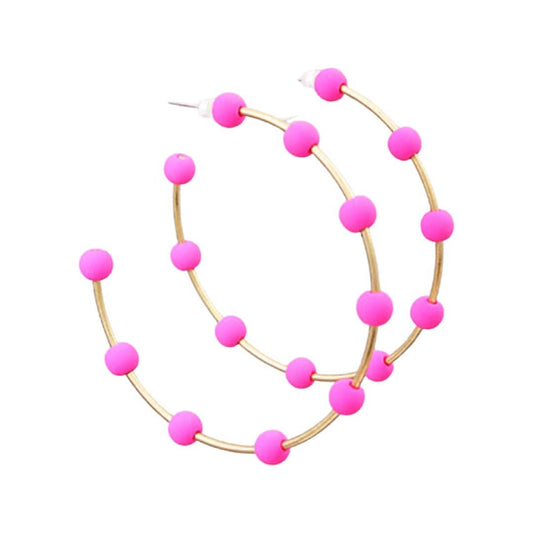 Pink & Gold Bead Hoop Earrings