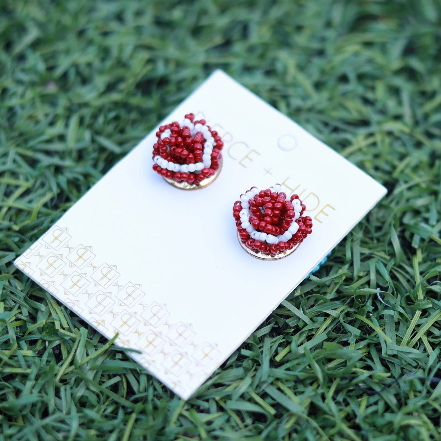 Custom Beaded Pom Earrings| Game Day Earrings| Back to School: Red + White