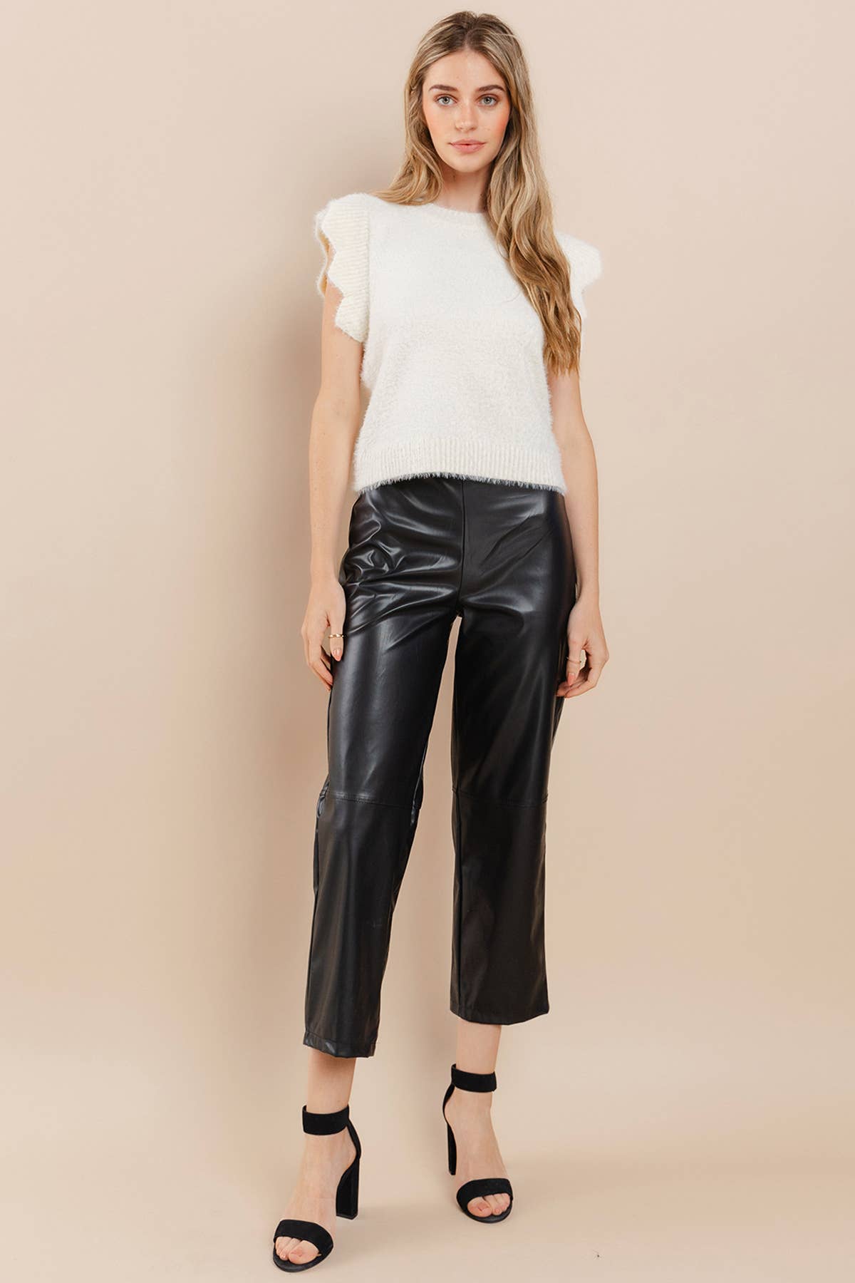 Faux Leather Double Stitch Detail Pants