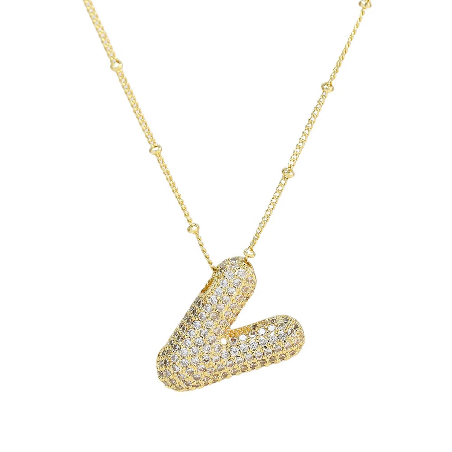 Initial CZ Balloon Bubble 18K Gold Necklace: P