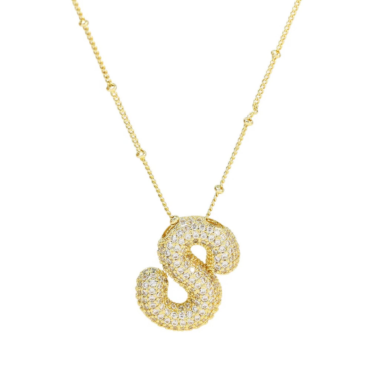 Initial CZ Balloon Bubble 18K Gold Necklace: G