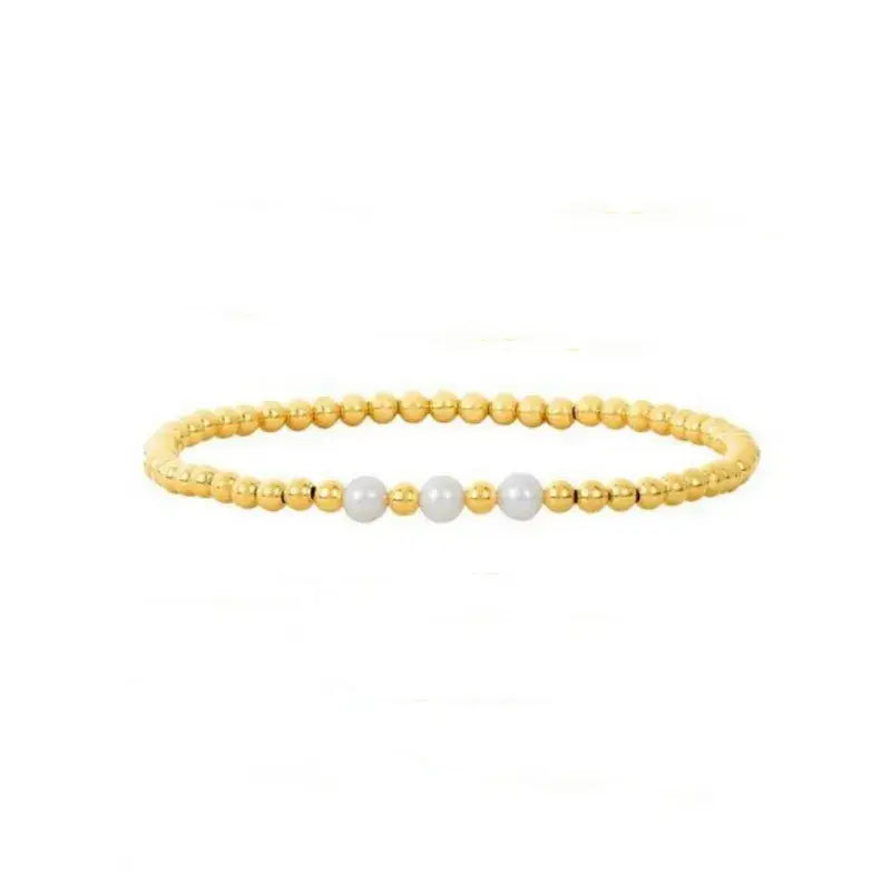 18K Gold Plated Copper Pearl and Gold Beaded Ball Bracelet: Chain with Clasp