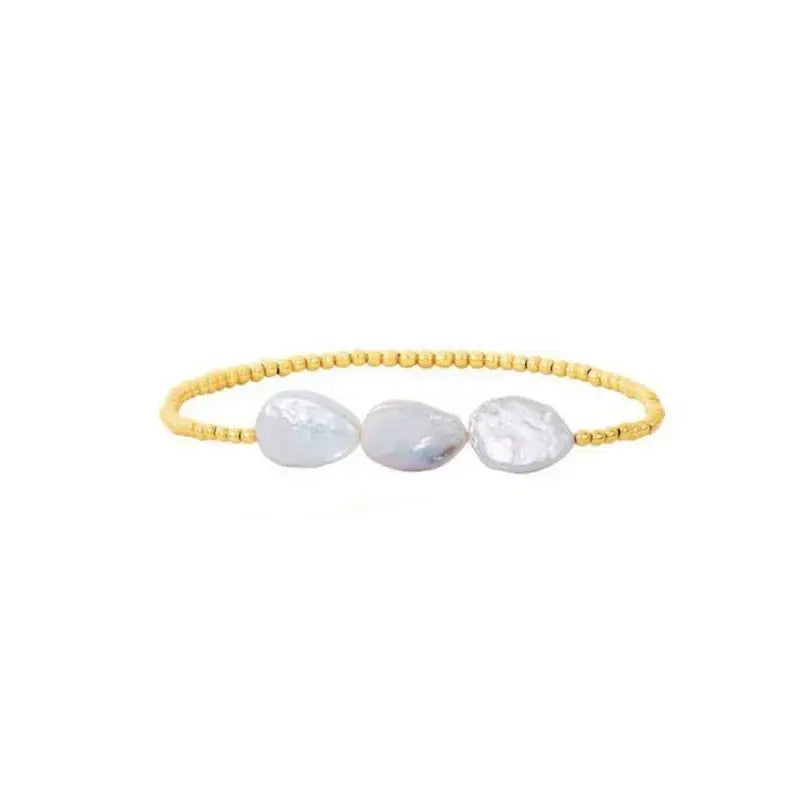 18K Gold Plated Copper Pearl and Gold Beaded Ball Bracelet: Chain with Clasp