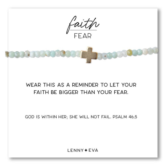 Faith Over Fear Cross Bracelet-3mm Amazonite