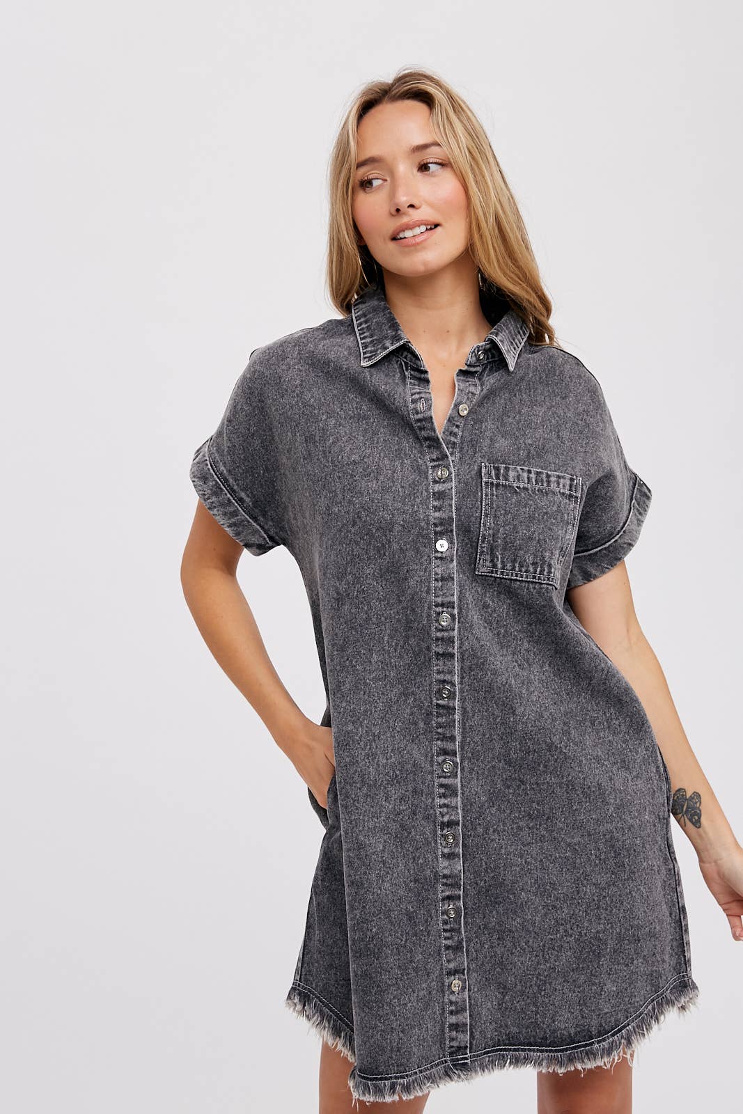 Frayed Hem Denim Dress