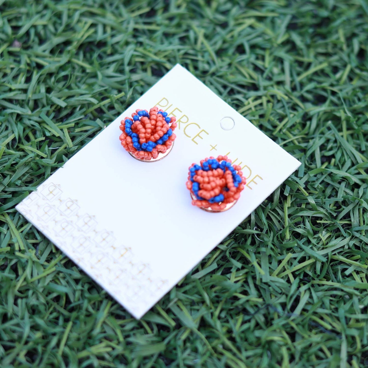 Custom Beaded Pom Earrings| Game Day Earrings| Back to School: Red + White