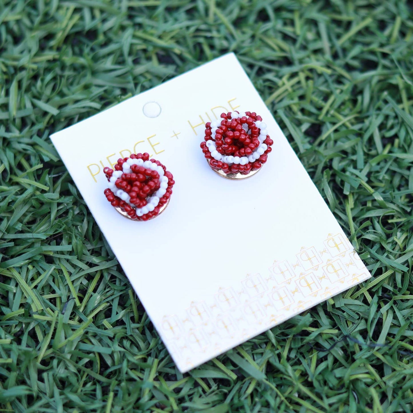 Custom Beaded Pom Earrings| Game Day Earrings| Back to School: Red + Black