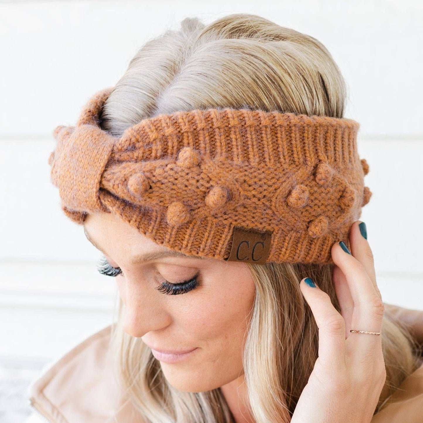 CC Crafted Pom Detail Head Wrap Beige