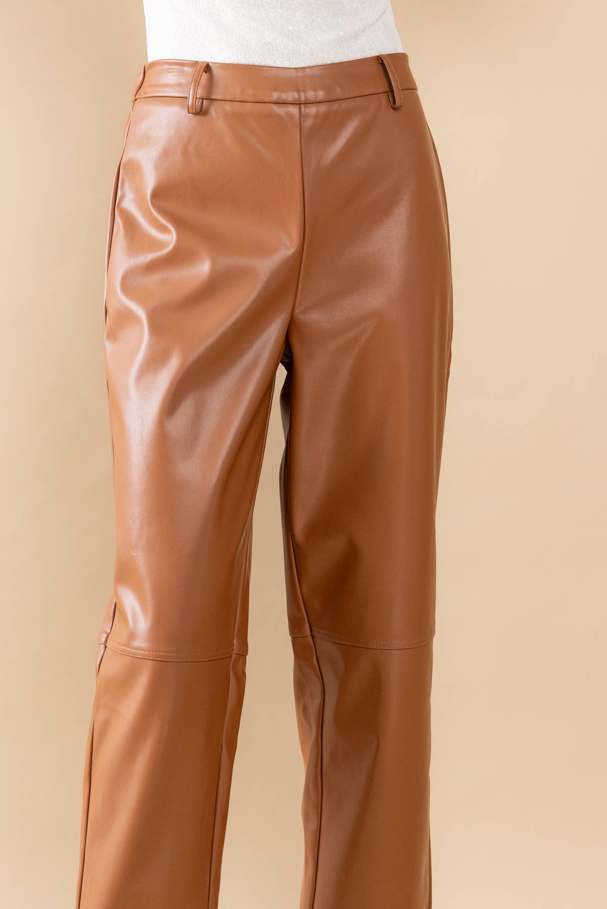 Faux Leather Double Stitch Detail Pants