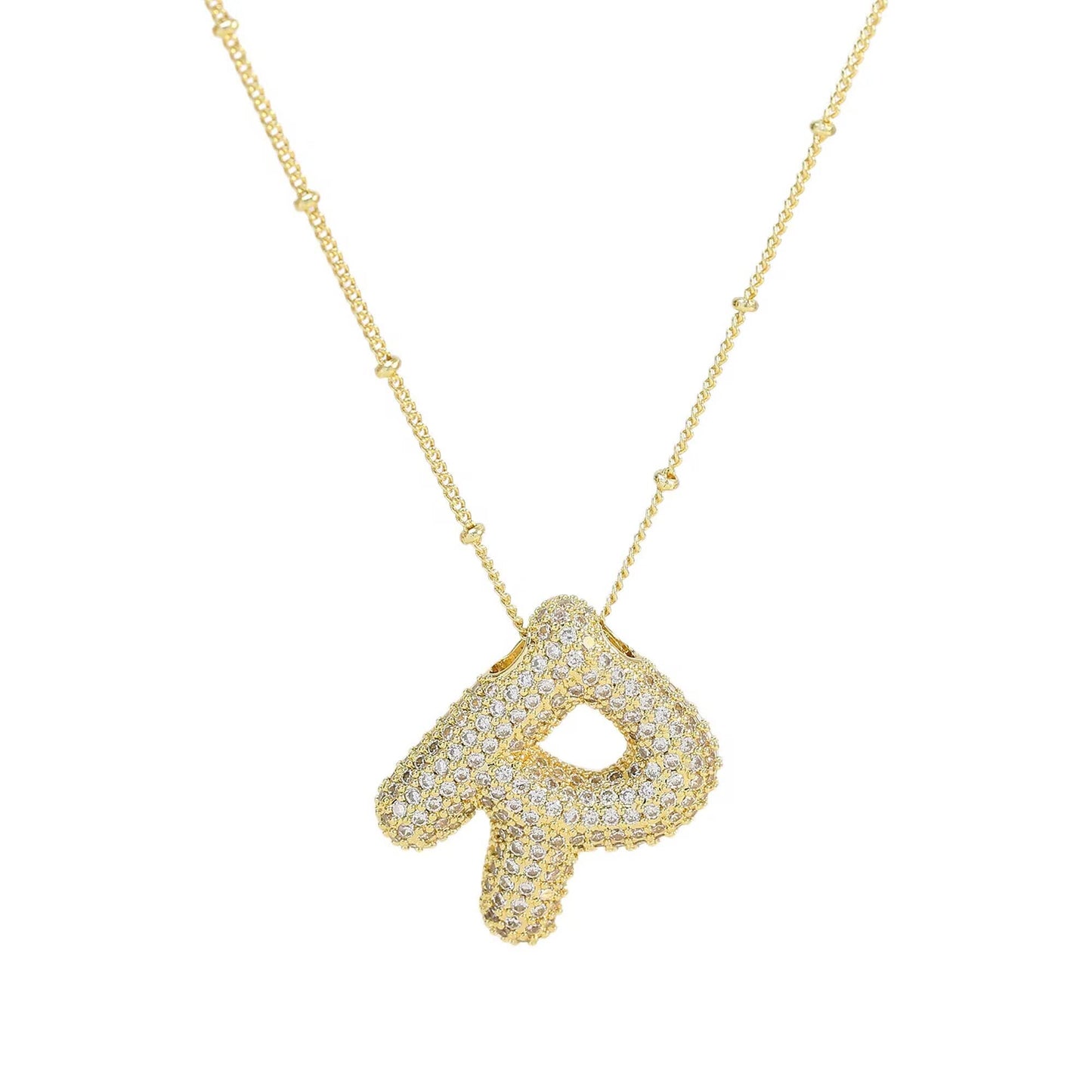 Initial CZ Balloon Bubble 18K Gold Necklace: N