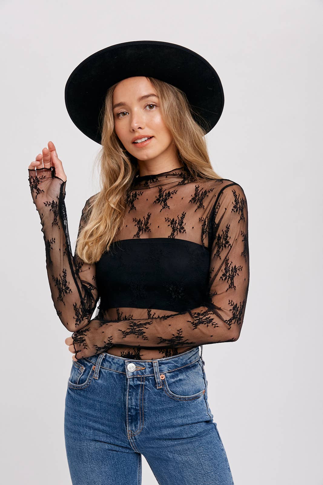 Floral Embroidered Lace Layering Top