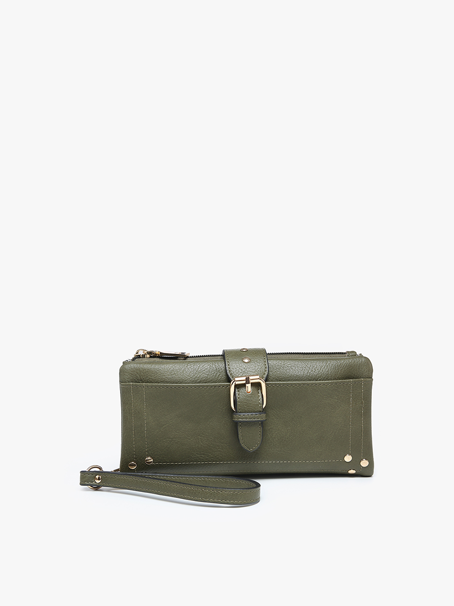 Cadence Buckle Wallet/Clutch w/ Zip: Khaki-FSB