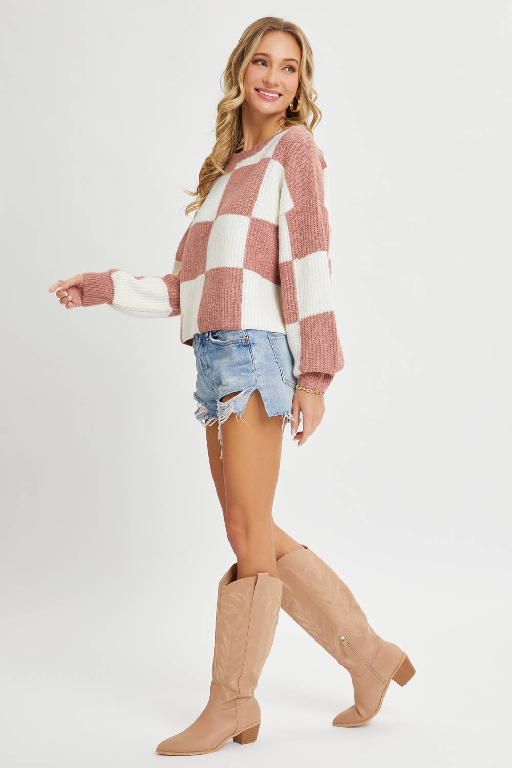 Checkered Knit Sweater