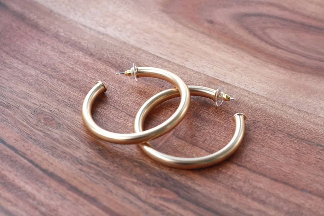 Large Everyday Brushed Gold Hoops