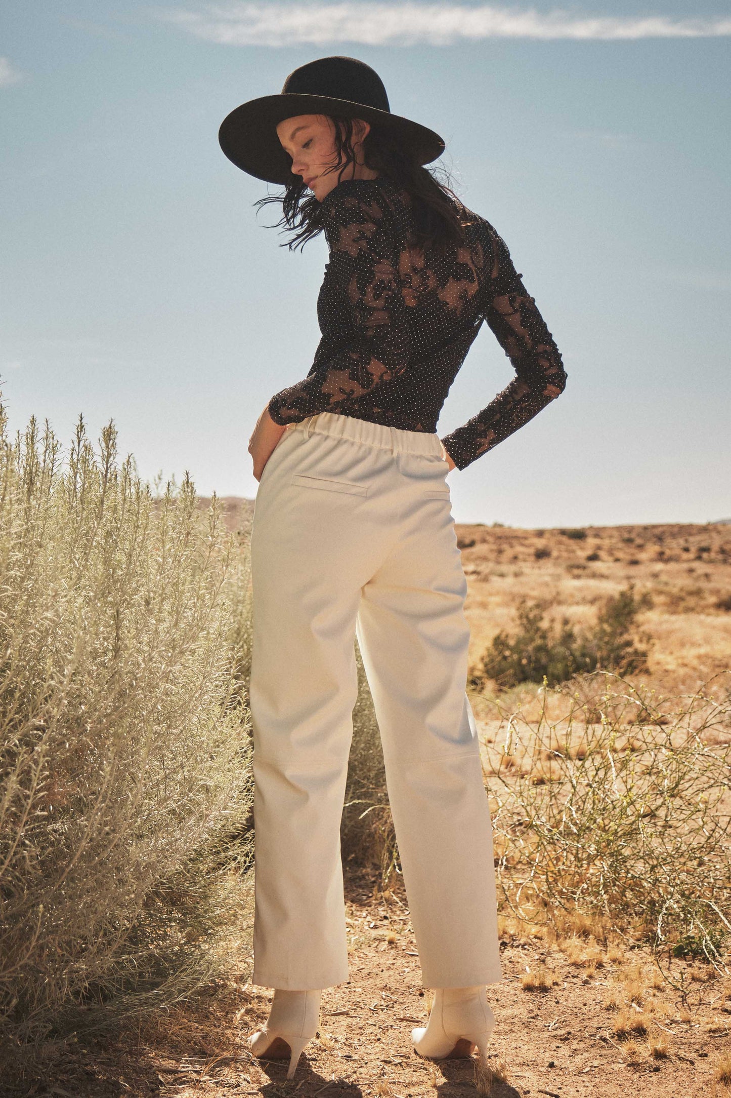 Faux Leather Double Stitch Detail Pants