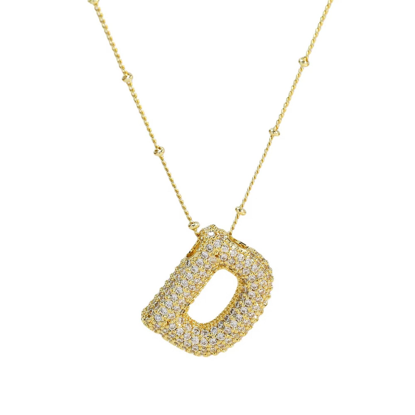 Initial CZ Balloon Bubble 18K Gold Necklace: R